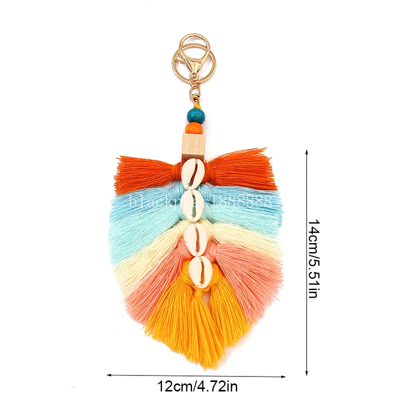 Bohemia Hair Ball Keychains Beach Shell Pompom Tassel Key Chain Rings Colorful Keyring for Women Bag Hanging Pendants Decoration