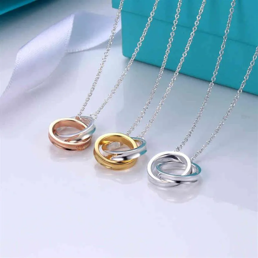 Collana con doppio anello Collana in argento da donna Anello di moda con separazione dei colori Ciondolo clavicola Collane Catene regalo di San Valentino per le donne 263U