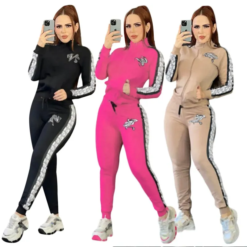 Fatos de treino feminino novo designer pulôver cardigan casaco e capris jogging calças 2/duas peças ternos sportwear conjuntos j2923