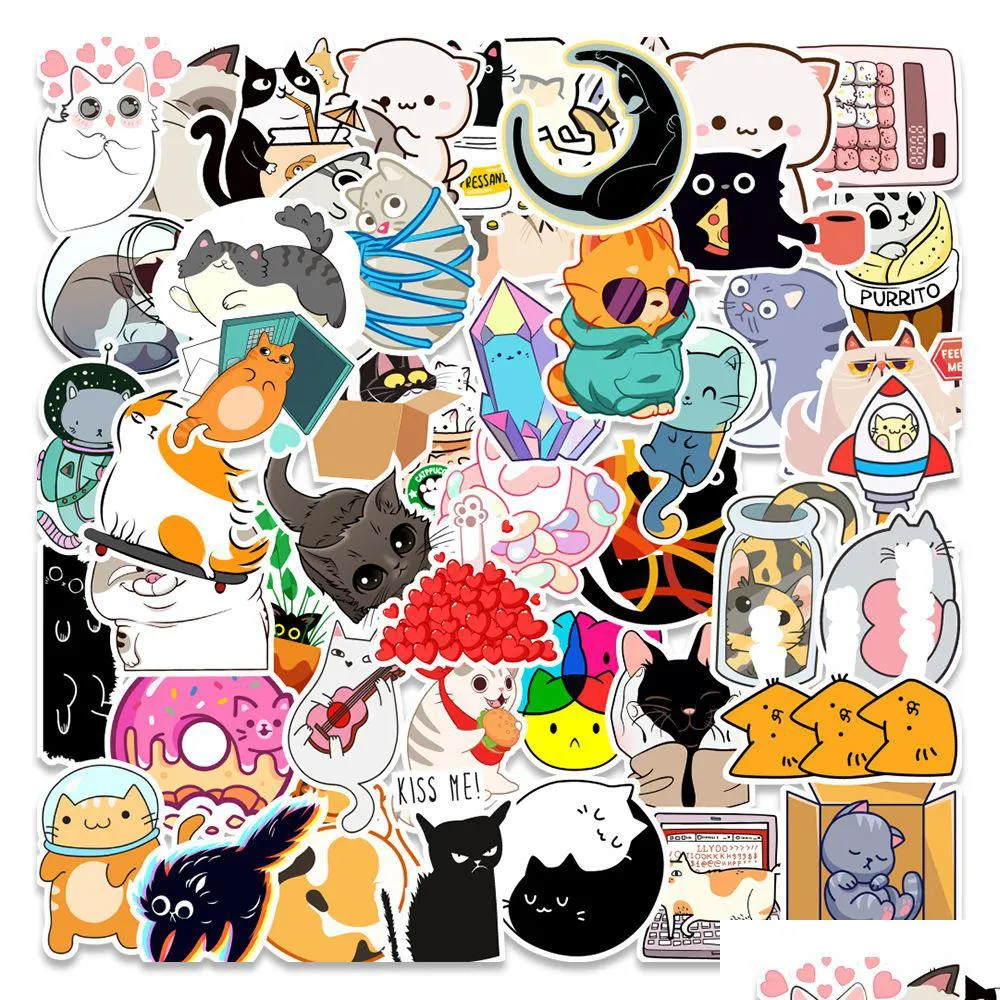 Étanche 10/30 / 50Pcs Kawaii Chats Animaux Graffiti Autocollants Stickers De Bande Dessinée Moto Lage Guitare Planche À Roulettes Enfant Cadeau Autocollant Voiture D Dhwxd