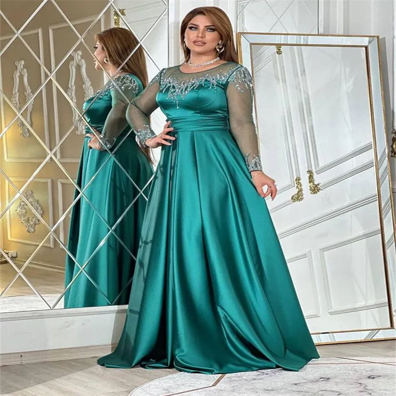 Nov aso 2023 ebi arabe A-line pailled les robes de mariée en satin soirée bal de fête formelle anniversaire célèbre célèbre mère de robes de mariée habiller zjt005