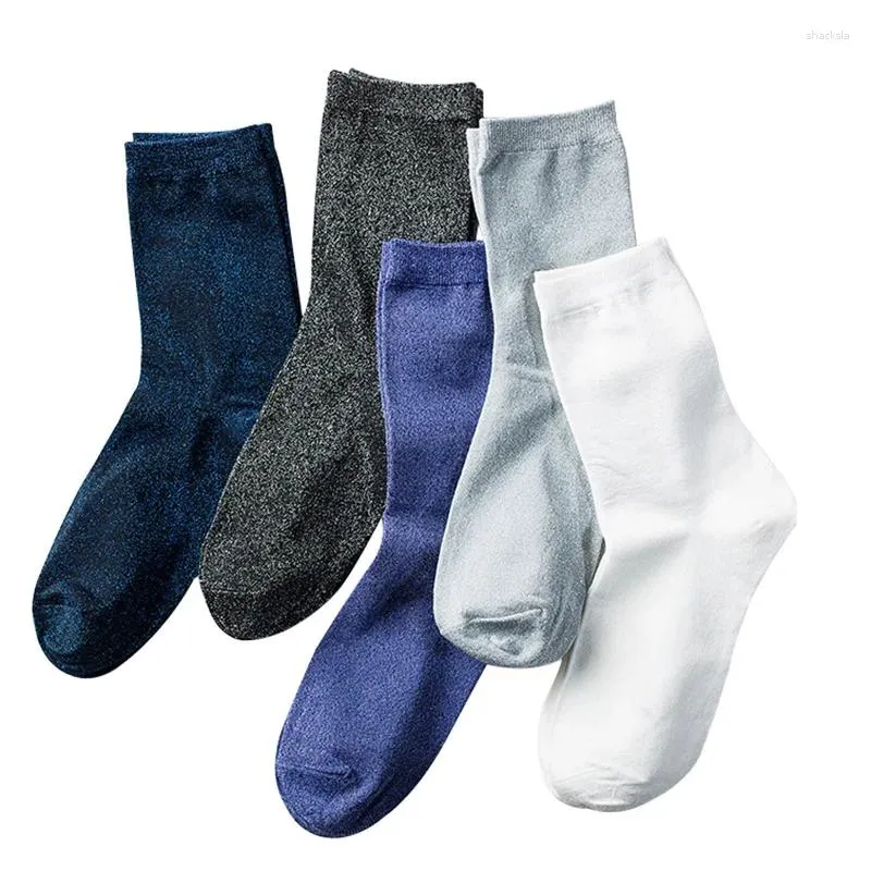 Chaussettes pour femmes, 5 paires, Force élastique de qualité, mode, Style soie brillante, Tube moyen, vente