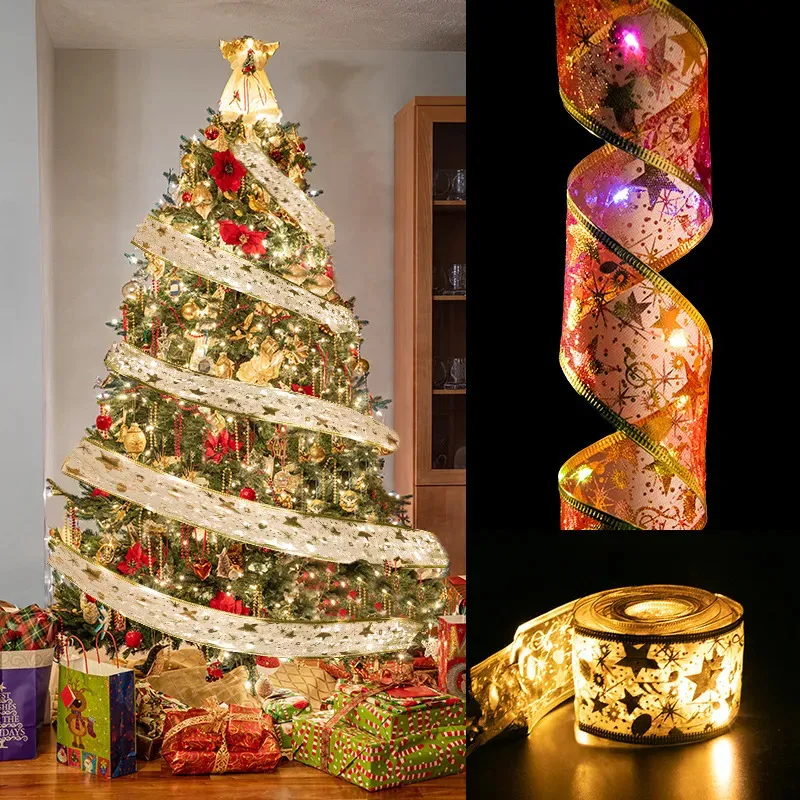 Juldekorationer Ribbon Fairy String Lights Tree Ornaments Xmas Navidad Year Home Supplies Noel 231018