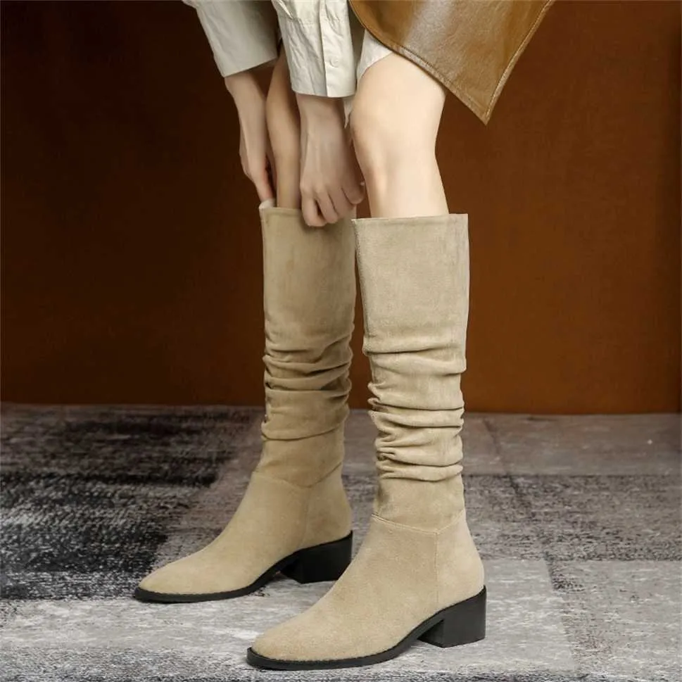 Fashion Boots Women Slim staplade tjock klack Hög Barrel Knight Ben Long Large Woman Shoes 230830