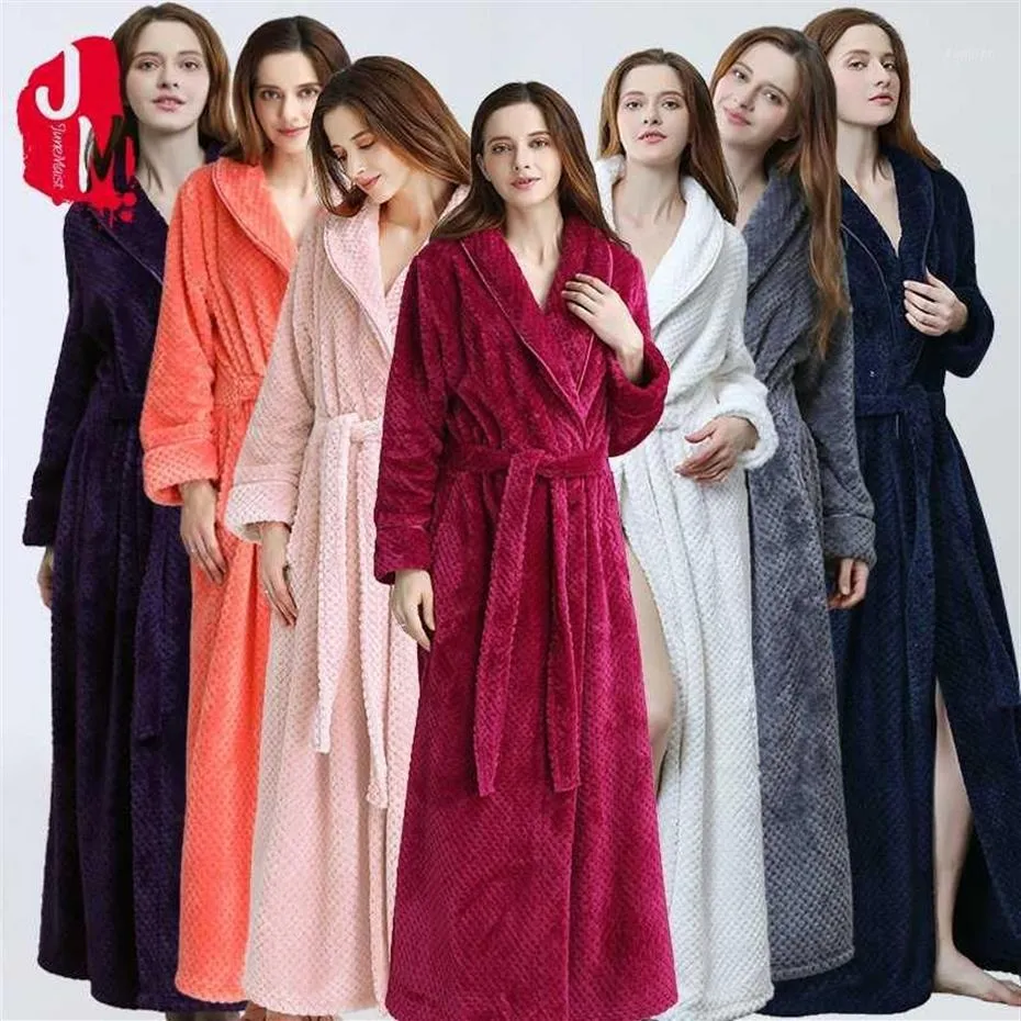 Femmes Extra Long chaud corail polaire Peignoir hiver épais flanelle thermique Robe de bain Kimono Robe de chambre mariée Peignoir vêtements de nuit 1285t