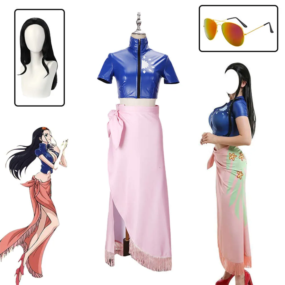 Anime Nico Robin Cosplay Kostüm Kleid Outfits Nico Robin Perücke Brille Anzug für Mädchen Halloween Karneval Party Kostümecosplay