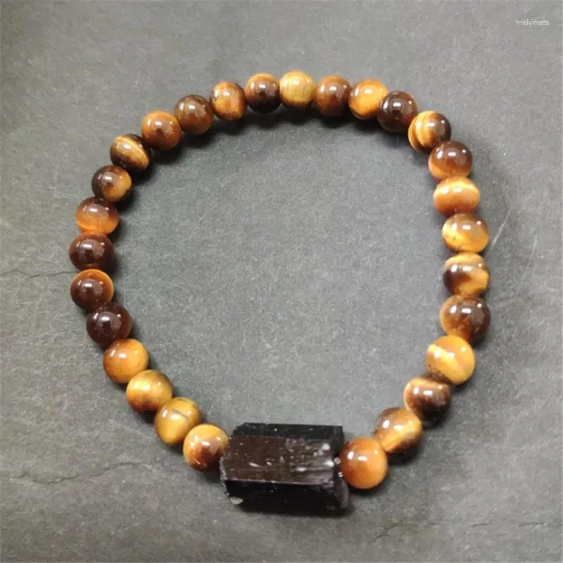 Brin minéral de guérison rond marron œil de tigre, perles en pierre naturelle noire brute, Tourmaline brute, perles pour hommes et femmes, Bracelets, vente en gros