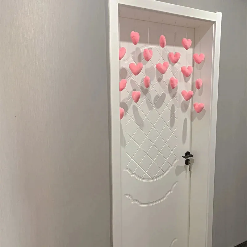 Curtain Girls 'Pink Heart Shaped Door Curtain Decor Tassel Curtain Divider String Girl Room Partiton Sweet Hanging Pärled Window Valance 231018