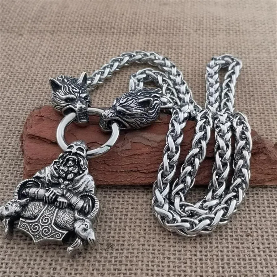 Kettingen Nordic Man Viking Warrior Dubbele Schapen Hoofd Hanger Ketting Rvs Wolf Ketting Sieraden Gift348l