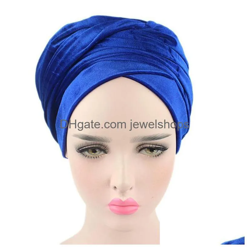 Czapki czapki/czaszki czapanie czapanie/scl czapki zwykłe Veet Hidżab Turban Cap muzułmańska długotrwała hat hat islamska pod szalikiem Bonnet ladi dhn3p