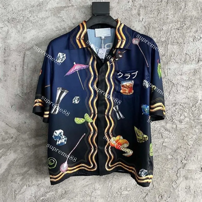 2022ss new Casablanca Hawaiian whisky glass printed silk short sleeve shirt fashion men designer shirts298I