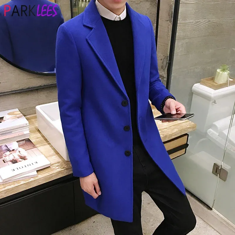 Misturas de lã masculina Royal Blue Coat Homens Inverno Moda Urban Trench Mens Slim Fit Casaco Blusão Manteau Homme 4XL 231017