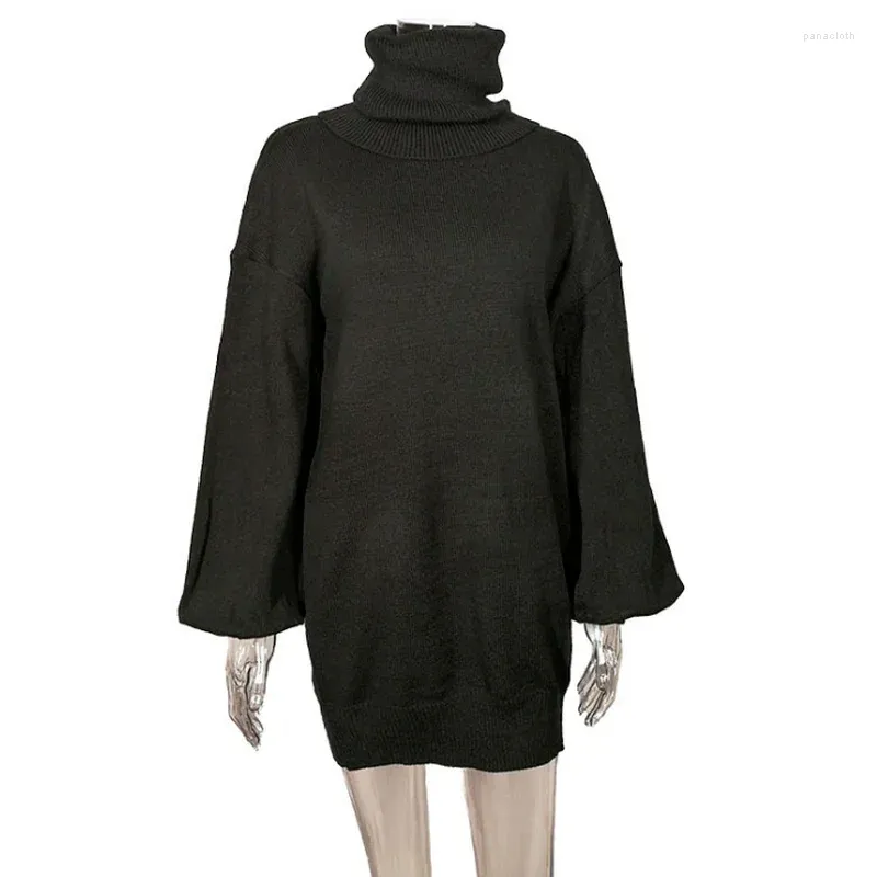 女性用セーターカジュアル秋/冬スタイル大規模なサイズルーズハイネックロングソリッドカラーエレガントなセータードレス