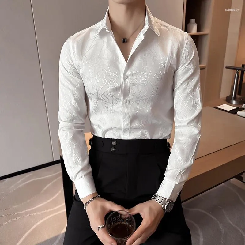 Men's Casual Shirts White Elegant Mens Clothing 2023 Fashion Korean Gentleman For Claret Red Black Business Blouse Work Office Wear Slim
