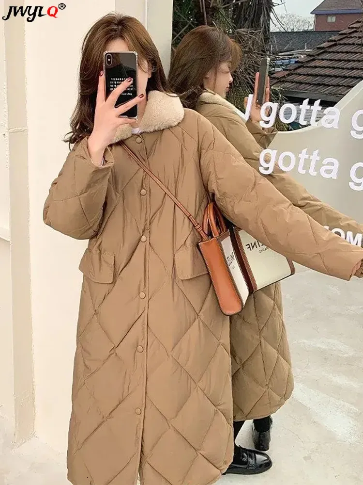 Parkas de plumón para mujer Cuello de piel de invierno Chaquetas acolchadas de algodón de un solo pecho Color sólido Abrigos de calle simples Abrigos de gran tamaño 4XL Cálido Longitud media 231018