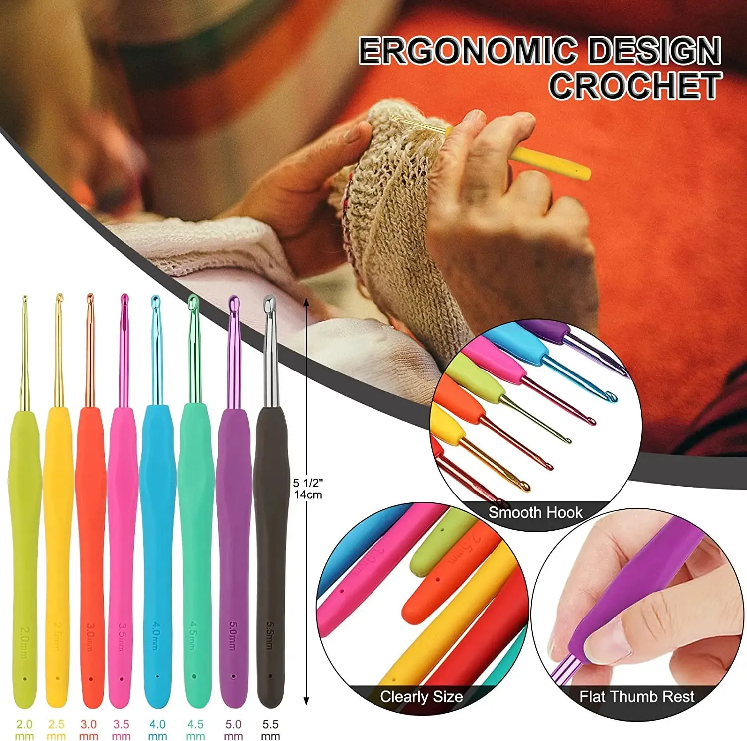 Crochet Hooks With Ergonomic Design/ Sizes From 0.9 Mm to 3.5 Mm / Sharped Crochet  Hook / Crochet Supplies / Comfortable Crochet Hooks 