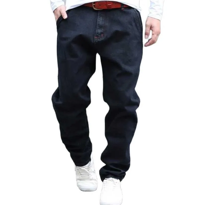 Moda harem erkekler gündelik denim gevşek bülbeli hip hop joggers kot pantolon siyah pantolon insan kıyafetleri291c