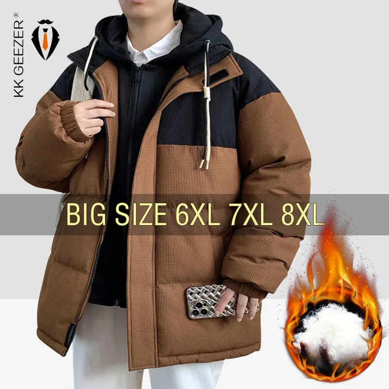 Donsparka's voor heren Winterjassen Herenjassen Katoen gewatteerd Oversize 6XL 7XL 8XL Grote maten Dikker Warm Windscherm Capuchon Losse mannelijke overjas 231018