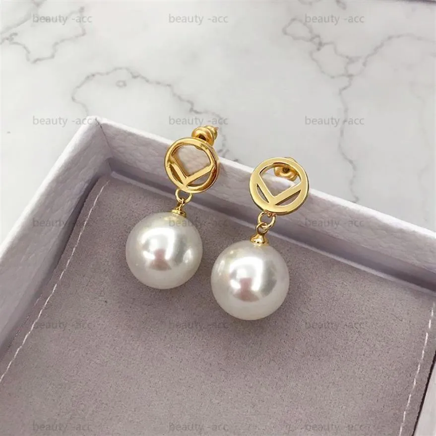 Luxury Pearl Earring Designer Jewelry For Women Gold Love Earrings Letter Dangle Ear Rings F Hoops Chram Piercing Aretes With Box 1969