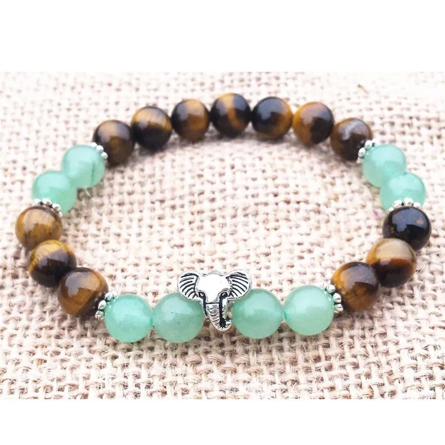 MG0756 Elephant Charm Bracelet A Grade Tiger's Eye Energy Bracelet Natural Green Aventurine Beaded Bracelet Women's Gift196M