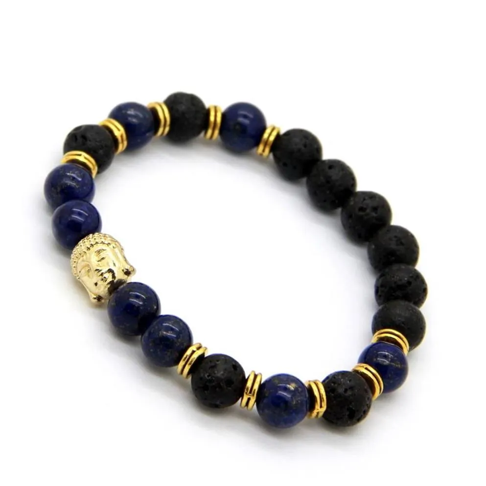 Intero 10 pz / lotto 8mm Nuovo Lapiz Lazuli Perline di Pietra Uomo Buddha Energia Yoga Meditazione Braccialetti Regalo Del Partito Jewelry2804