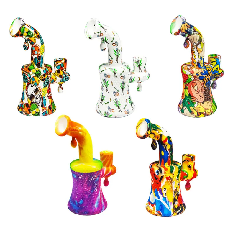 Silikon Bong Pipe Drop Bong Water Transfer Silicone Bong Filter Bong med glasstillbehör Partihandel gratis frakt