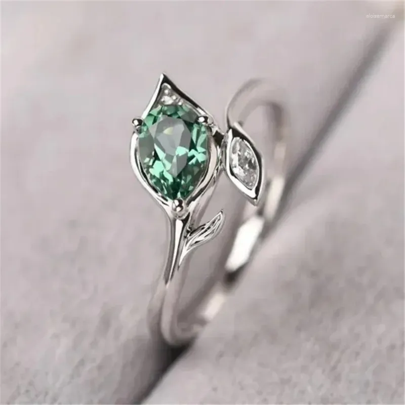 Wedding Rings Vintage Zircon Crystal Leaf For Women Girls Cute Engagement Ring Jewelry Gift Bague
