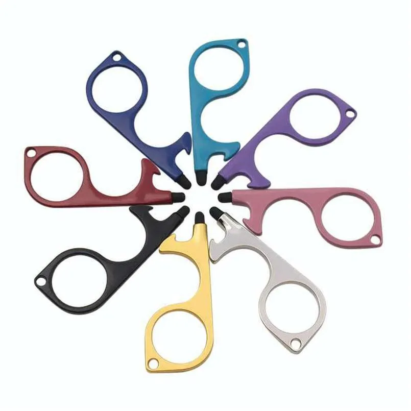 Presse Ascenseur Outil 8 Couleur Métal Sécurité Touchless Ouvre-porte Stylet Clé Crochet Mains Poignée Outil Porte-clés avec Tête Sile Hhd769 Accueil G Ottvg