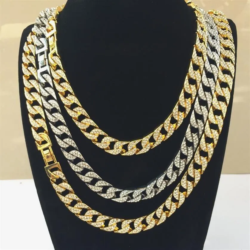 Mens Gold Miami Cuban Link Chains Fashion Hip Hop Iced Out Chain Hiphop Colar Jewelry232b