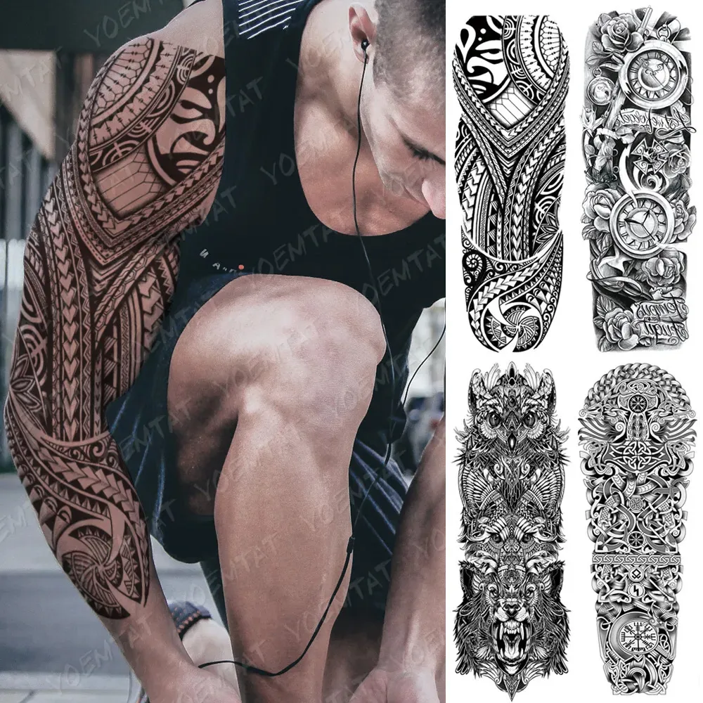 5PC Temporary Tattoos Large Arm Sleeve Tattoo Lucifer Angel Eagle Waterproof Tatto Sticker Hell Satan Body Art Full Fake Tatoo Women Men 231018