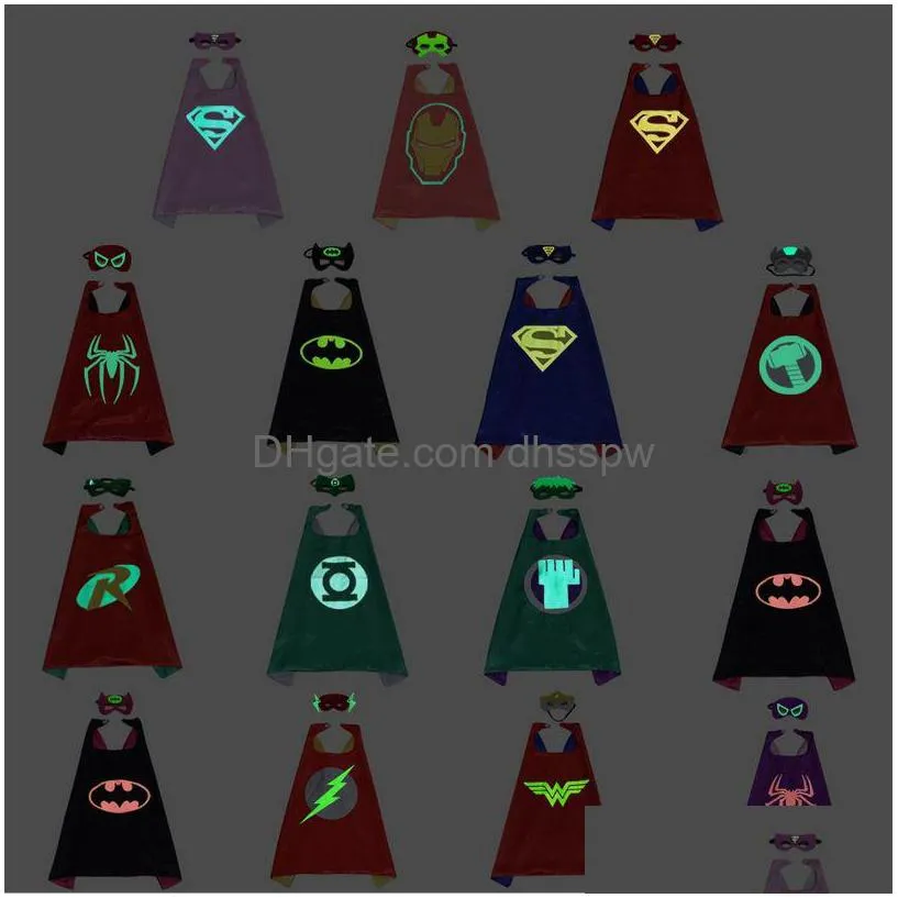 15 Style Luminous Cartoon Theme Costumes Cosplay Cloak Mask For Kids Est Glow-In-The-Dark Masquerade Child Super Hero Toys Party Fa