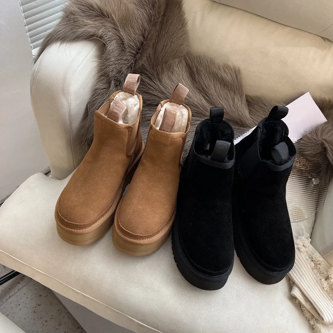 Fashion Boots Luxury Designer Booties Classic Casual Leather Shoes Australia Platform Shoe Platforme Boot Patchwork Slip-on Snow