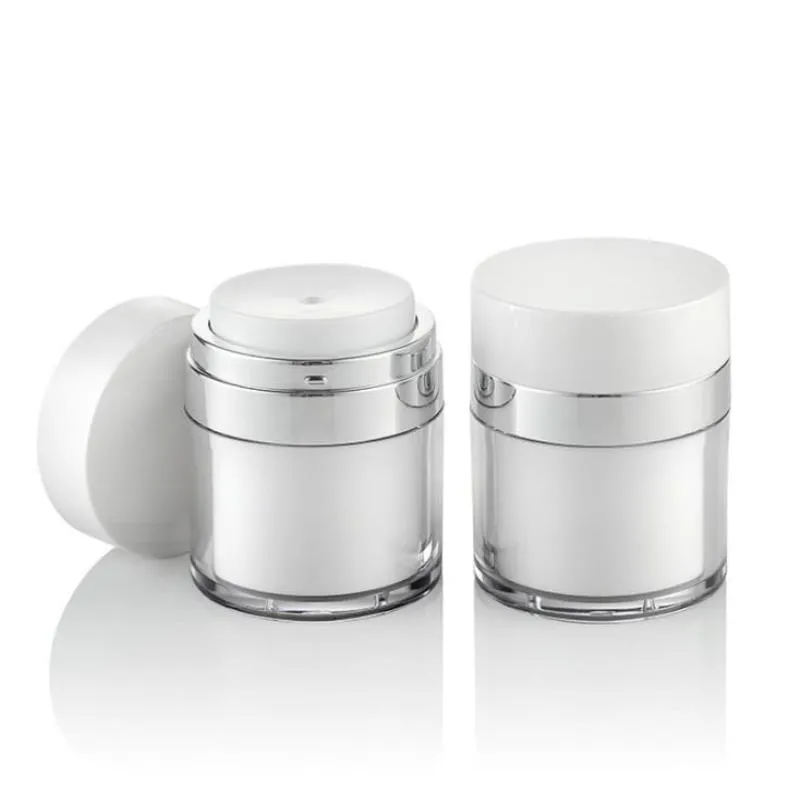 Acrylic Cosmetic Jars Airless Plastic Hand Face Cream Jar Round Bottle with Shiny Silver 15g 30g 50g Cdqrf