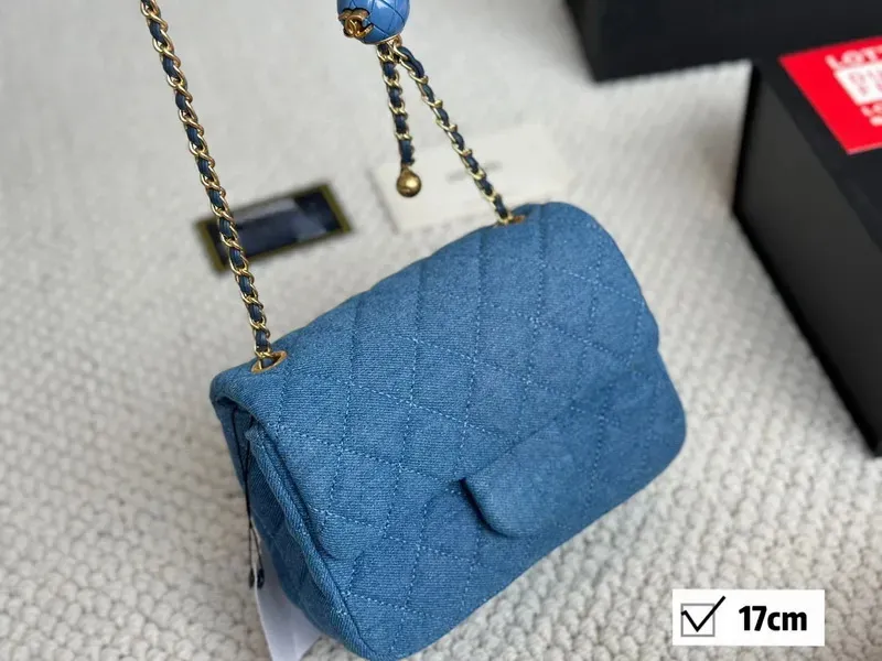 Denim Designer Bag Shopping Bag Skew Cross Bag Soft Shoulder Bag Gold Ball Woc Chain flap Leather cowhide buckle Strap tote Purse 10A