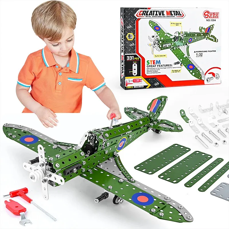 Модель самолета, металлический комплект самолета для мальчиков 1, 32, военная модель, строительные блоки самолетов, винты, гайки, детская сборная игрушка, образовательный STEM, подарок 231017