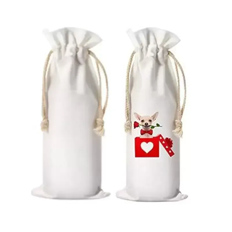 Sublimation Blanks Wedding Wine Bottle Gift Bags Canvas Wine Bag With Drawstring For Halloween Christmas Decoration sxjul21