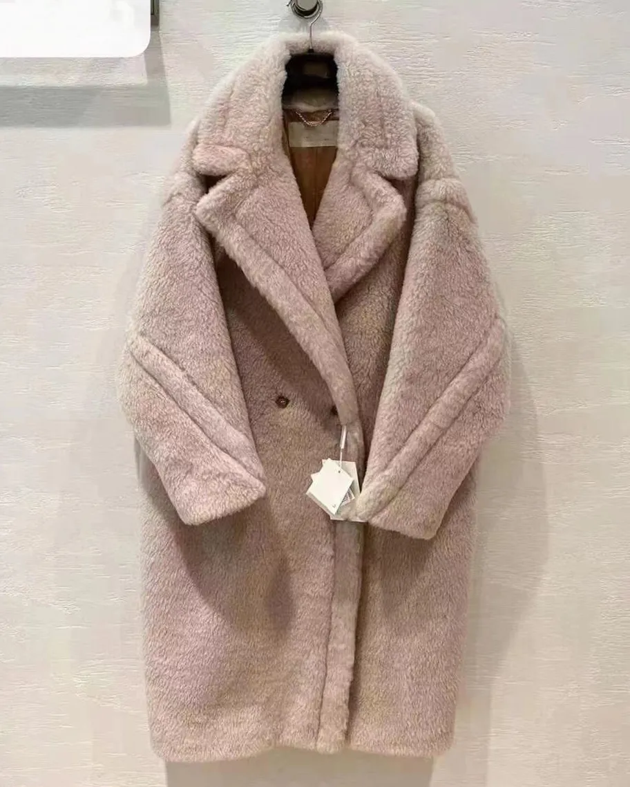 Cold resistant women coats vanilla MMAX teddy bear alpaca fur XLong coat Lapel Neck warm parkas