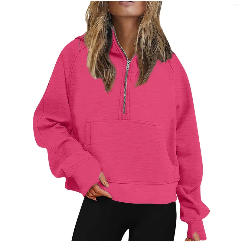 Felpe con cappuccio da donna Giacca con cappuccio a mezza zip Tuta da donna Calda manica lunga Crop Top Felpe Cappotto sportivo invernale Divertente