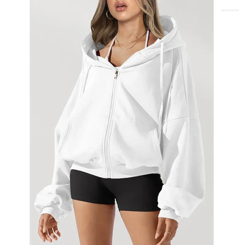Kvinnors hoodies Autumn Zipper Winter Hooded Sweatshirt With Pocket Women Women Drawstring Long Sleeve Sport Coat