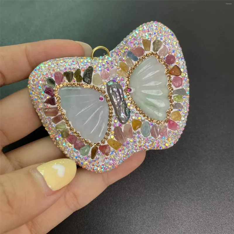 Ожерелья с подвесками 2023 Натуральный нефритовый турмалин, украшенный натуральной кожей в форме бабочки Для женщин Роскошное ожерелье, ювелирные изделия
