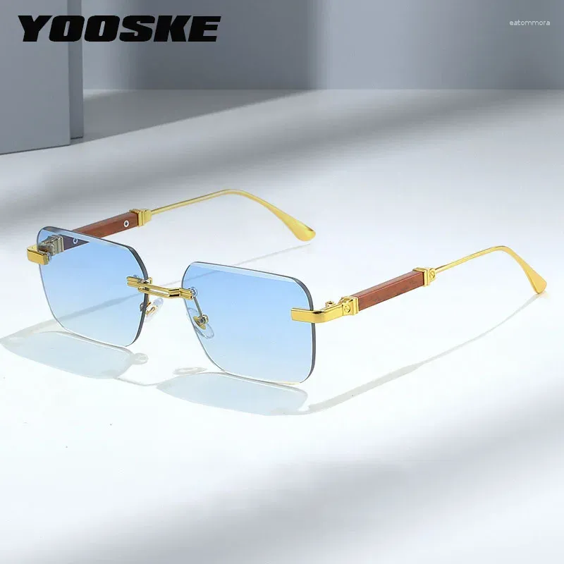 Sonnenbrille Mode Schneide Randlose Frauen INS Trendy Holzmaserung Bein Sonnenbrille Quadratische Gradienten Linse Brillen Brille