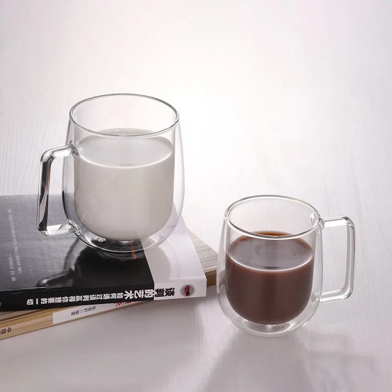 Tasse en verre double couche résistante à la chaleur, tasse à café transparente, grande tasse à ventre minimaliste pour la maison