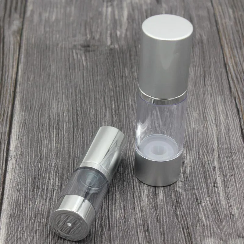 Silver Empty Cosmetic Airless Bottle 15ml 30ml 50ml Portable Refillable Plastic Pump Bottles for Liquid Lotion Essence Vqxpd Cxuoi