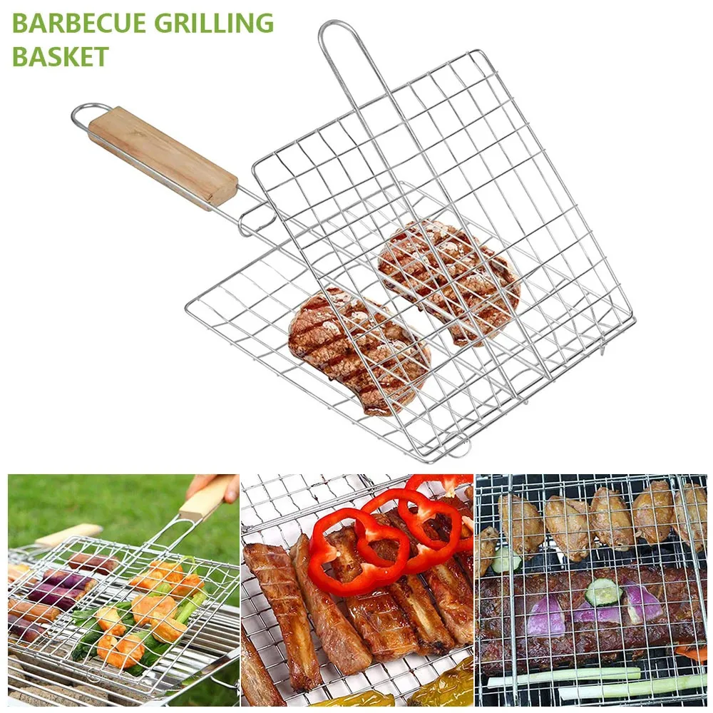 BBQ Outils Accessoires Antiadhésif Poisson Griller Panier Barbecue Rack Grill Net Steak Viande Crevettes Porte-Légumes Outil Cuisine 231018