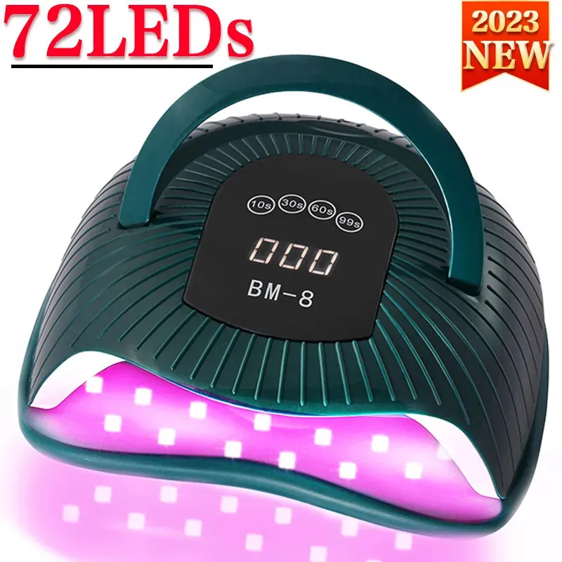 Secadores de unhas 72LEDs poderosa lâmpada de secagem 300W secador para gel UV polonês sensor inteligente portátil alça design luz 231017