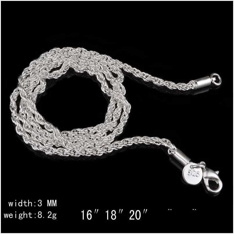 Chaînes M Corde Chaînes 925 Sterling Sier Plaqué Colliers Mode Hommes Homard Fermoirs Bijoux Femmes Cadeaux 16 18 20 22 24 26 28 30 pouces Juif Dh5Lh