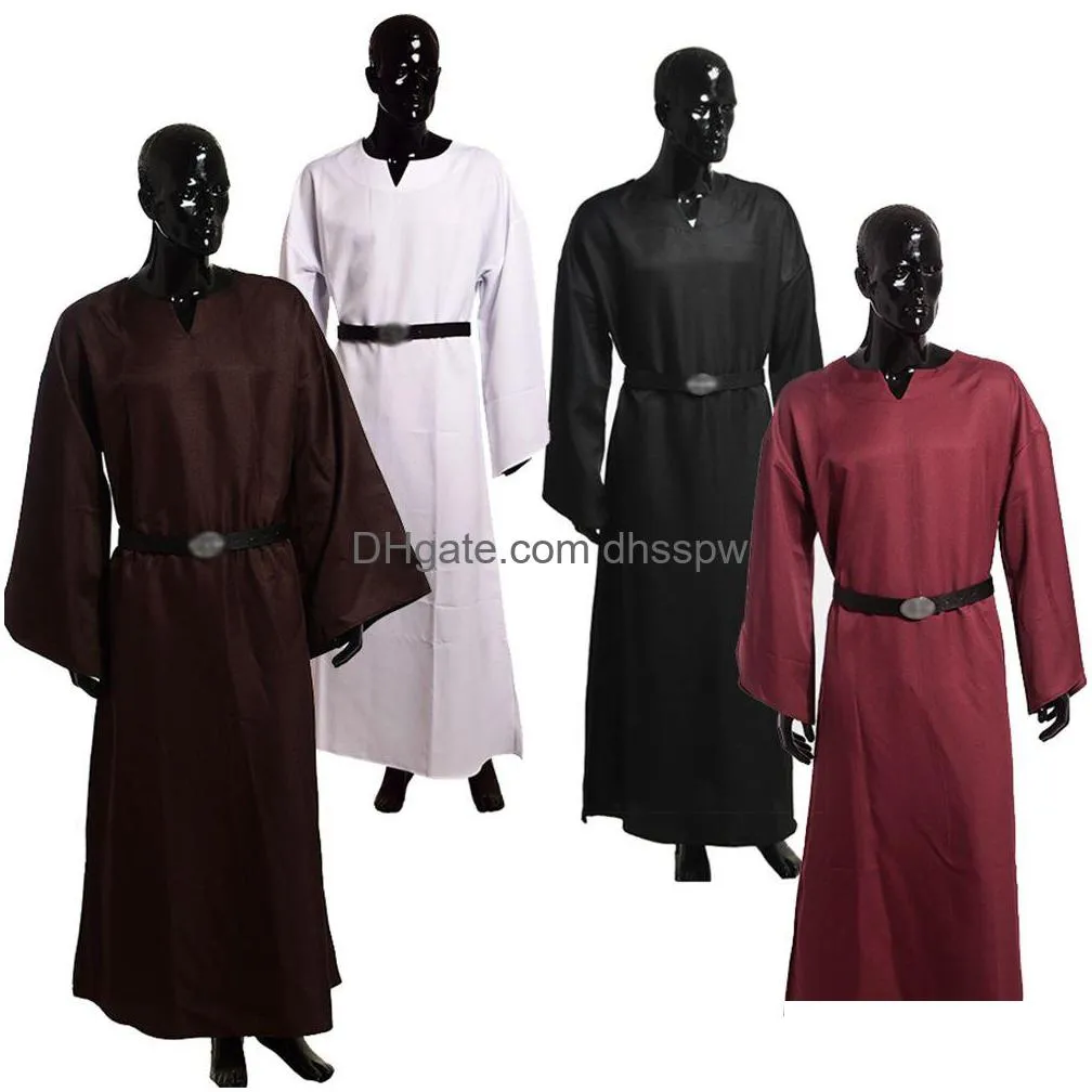 Trajes medievais wicca pagão roupões rituais 4 cores dos homens vintage sacerdote vestido lidar com clero robe cosplay traje com cinto gota de