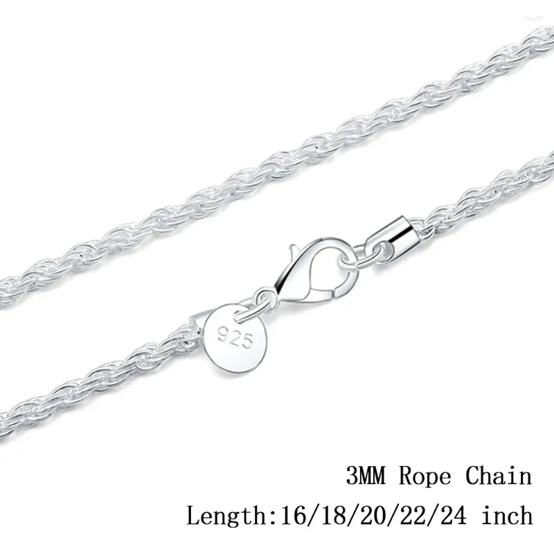 Kettingen 925 Sterling Zilver 16/18/20/22/24 Inch 3mm Touw Ketting Ketting voor Vrouwen Mode Bruiloft Charme Sieraden