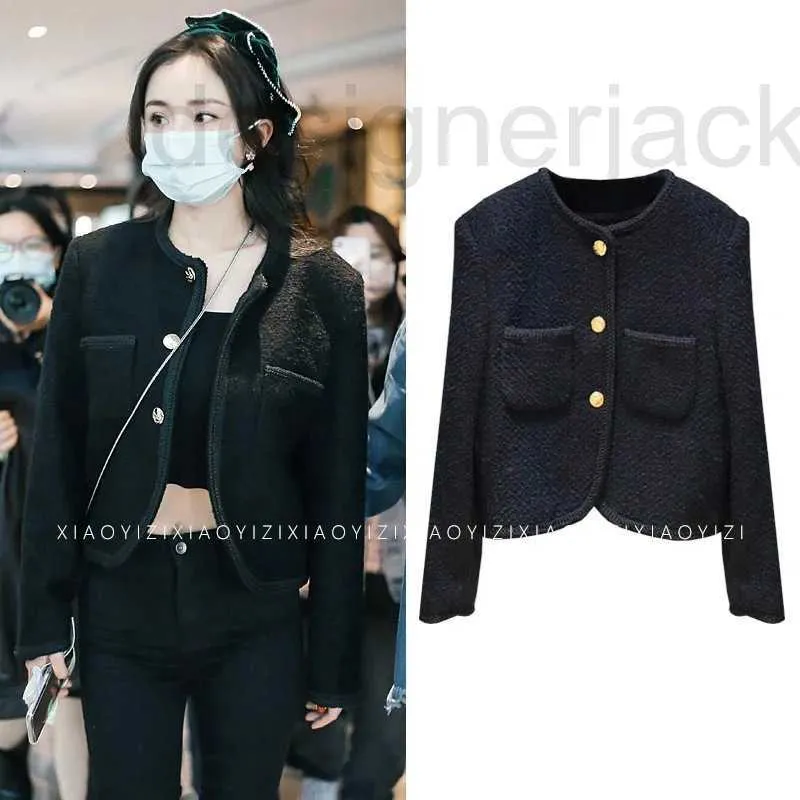 Damesjassen Designer Yang Mi Star's Same Black Tweed Coat Female Lisa's Same Short Tweed Coat PO7B