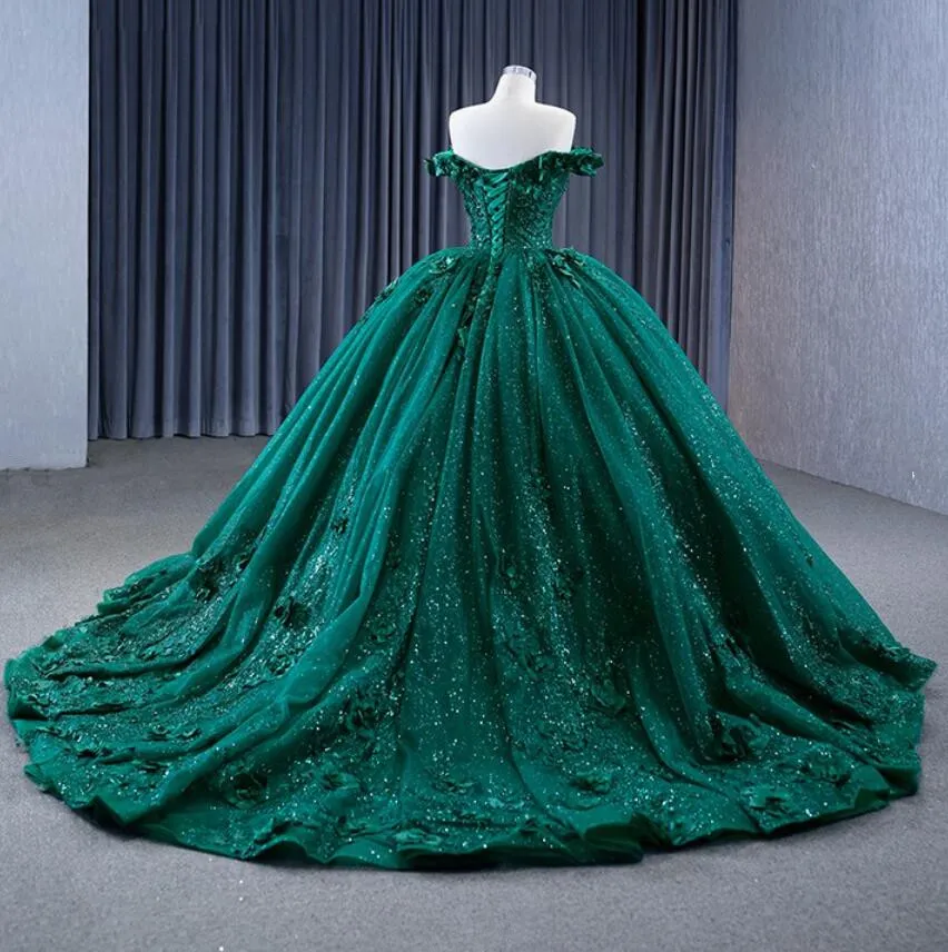 green dress ball gown Emerald Green Ball Gown Appliques Dress main image 1